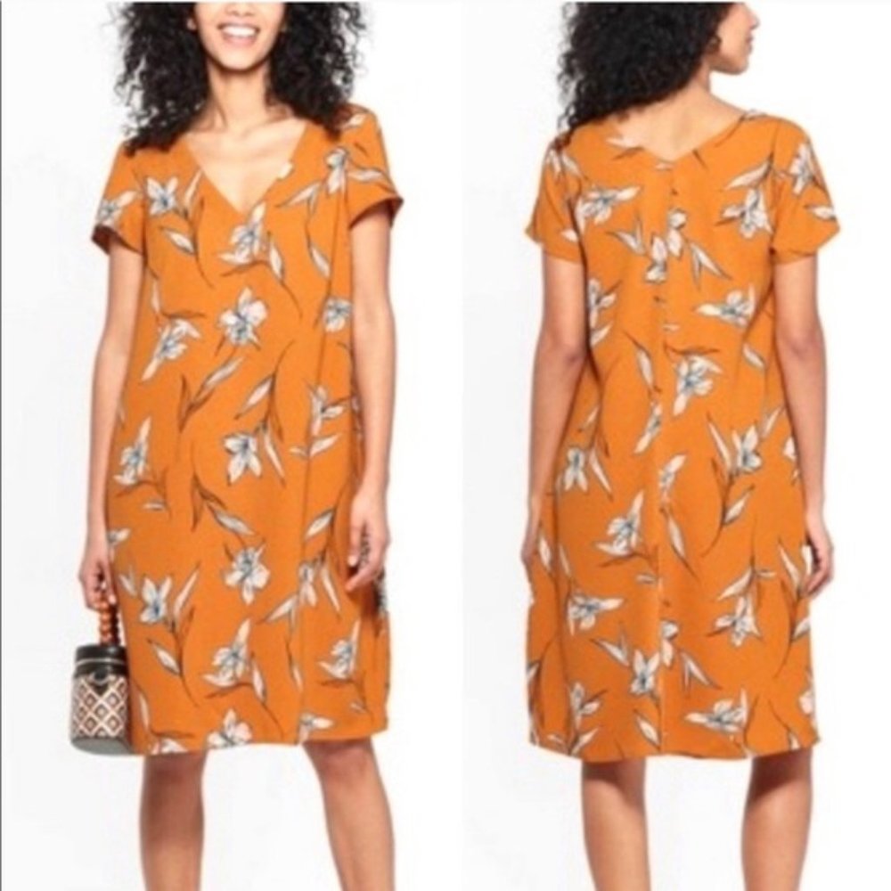 A New Day - Rust Orange Floral Shift Dress